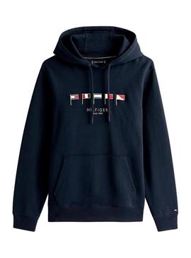 Moletom Tommy Hilfiger Multi Flags azul marinho para homem.