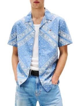 Camisa Tommy Jeans Paisley azul para homem.
