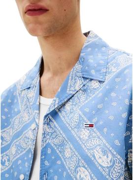 Camisa Tommy Jeans Paisley azul para homem.