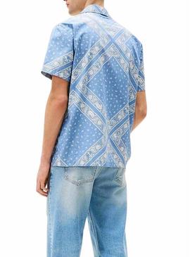 Camisa Tommy Jeans Paisley azul para homem.