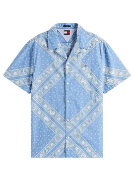 Camisa Tommy Jeans Paisley azul para homem.