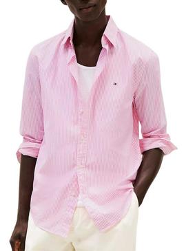 Camisa Tommy Hilfiger de listras rosa para homem.