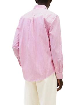 Camisa Tommy Hilfiger de listras rosa para homem.