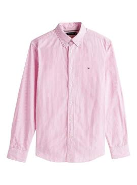 Camisa Tommy Hilfiger de listras rosa para homem.
