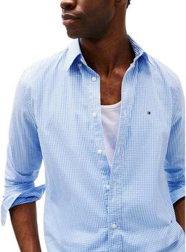 Camisa Tommy Hilfiger Gingham azul para homem.