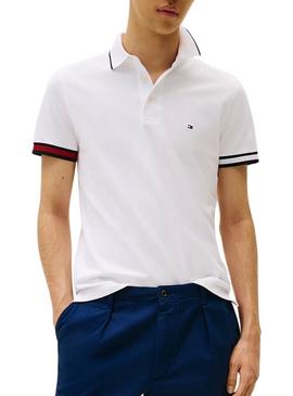 Camisa Polo Tommy Hilfiger Flag Cuff branca para homem.