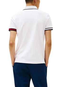 Camisa Polo Tommy Hilfiger Flag Cuff branca para homem.