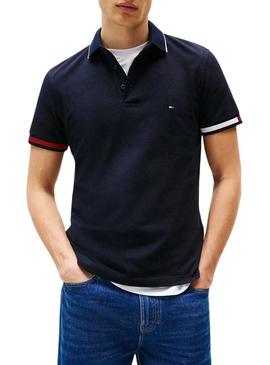 Polo Tommy Hilfiger Flag Cuff azul marinho para homem.