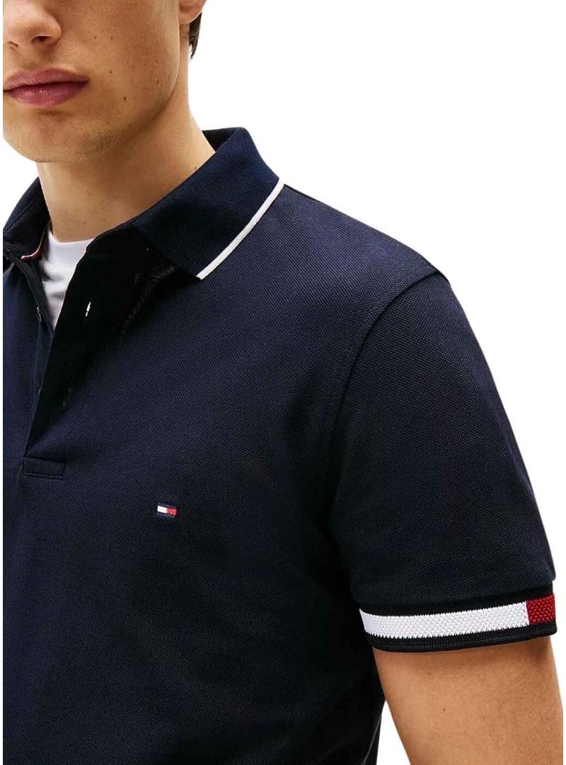 Polo Tommy Hilfiger Flag Cuff azul marinho para homem.