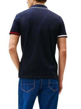 Polo Tommy Hilfiger Flag Cuff azul marinho para homem.