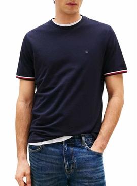 Camiseta listrada global azul Tommy Hilfiger para homem.