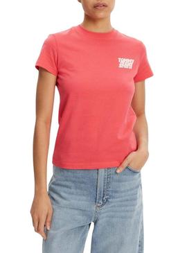 Camiseta Tommy Jeans Bubble coral para mulher.