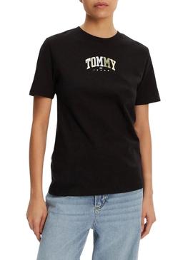 Camisa Tommy Jeans cor Varsity preta para mulher