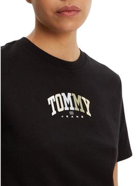 Camisa Tommy Jeans cor Varsity preta para mulher
