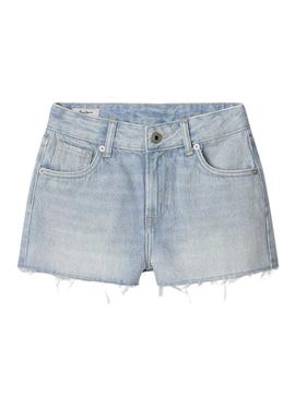Shorts Pepe Jeans A-Line em denim azul para menina.