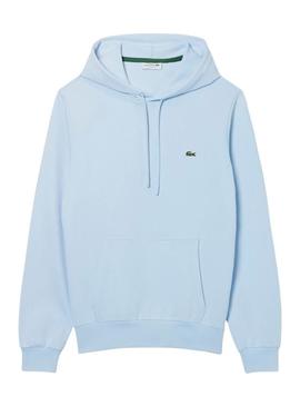 Moletom Lacoste com capuz azul para homem.
