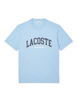 Camiseta Lacoste com logotipo esportivo azul para homem.