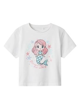 Camiseta Name It Frejane regular branca para criança.