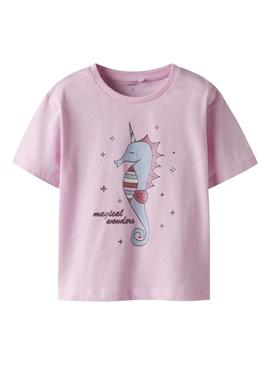 Camiseta Name It Frajane rosa para menina.