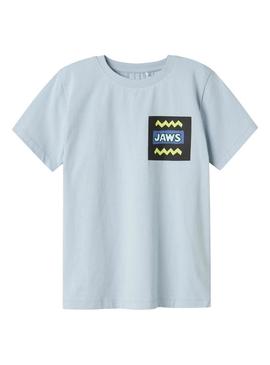 Camiseta Name It Makai Jaws azul para menino.