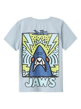 Camiseta Name It Makai Jaws azul para menino.