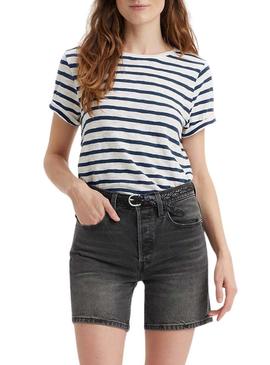 Camiseta Levi's Margot listrada branca e azul para mulher.