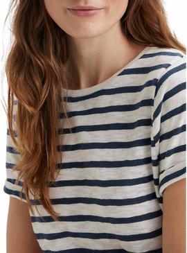 Camiseta Levi's Margot listrada branca e azul para mulher.