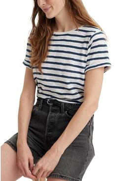Camiseta Levi's Margot listrada branca e azul para mulher.