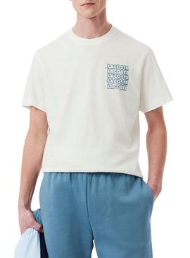  Camiseta Lacoste Graphic branca para homem.