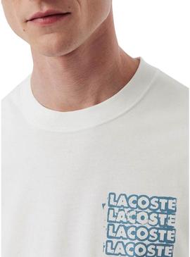  Camiseta Lacoste Graphic branca para homem.