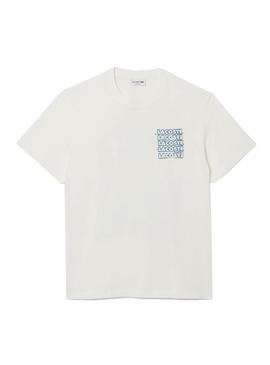  Camiseta Lacoste Graphic branca para homem.