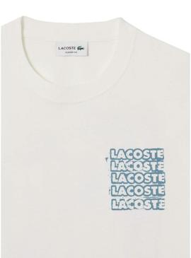  Camiseta Lacoste Graphic branca para homem.