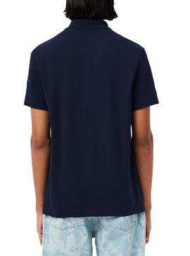 Camisa polo Lacoste com bordas em azul marinho para homem.