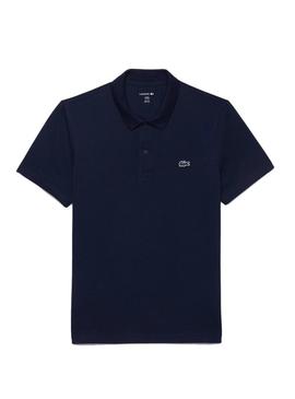 Camisa polo Lacoste com bordas em azul marinho para homem.