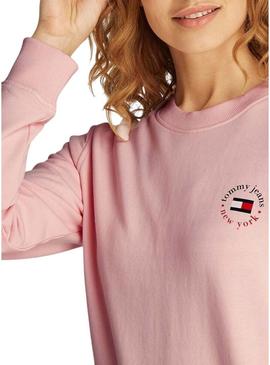 Moletom Tommy Jeans Essential Logo rosa para mulher