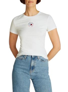 Camiseta Tommy Jeans slim branca para mulher.