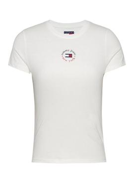 Camiseta Tommy Jeans slim branca para mulher.