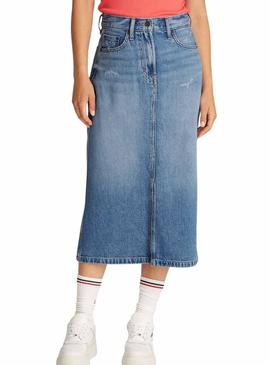 Saia Tommy Jeans Claire midi para mulher.