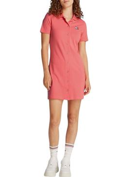 Vestido Tommy Jeans Pique Polo coral para mulher