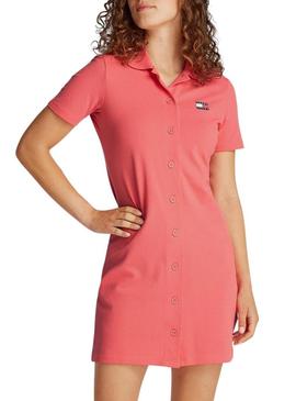 Vestido Tommy Jeans Pique Polo coral para mulher
