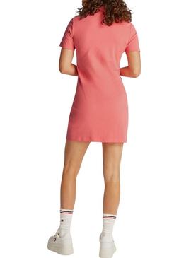 Vestido Tommy Jeans Pique Polo coral para mulher