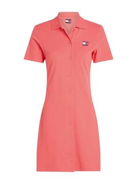 Vestido Tommy Jeans Pique Polo coral para mulher