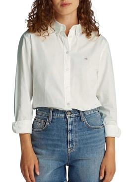 Camisa Tommy Jeans Pinstripe branca para mulher