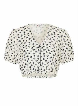 Top Tommy Jeans Bird branco e azul para mulher.