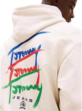 Moletom Tommy Jeans Signature bege para homens.