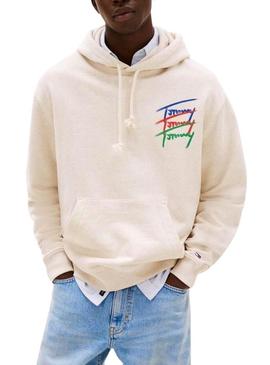 Moletom Tommy Jeans Signature bege para homens.