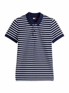 Polo Tommy Jeans listrado azul e branco