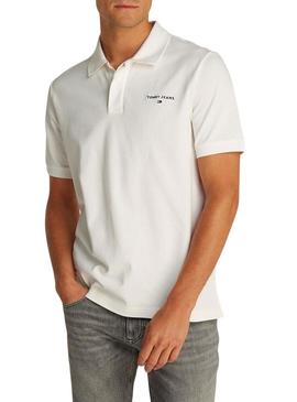 Camisa polo Tommy Jeans Linear branca para homem.