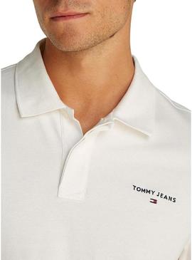 Camisa polo Tommy Jeans Linear branca para homem.