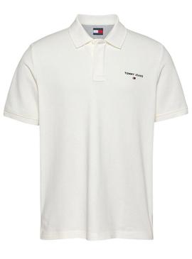 Camisa polo Tommy Jeans Linear branca para homem.